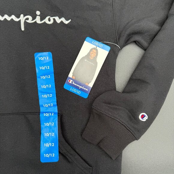 Champion Kids Logo Fleece Hoodie Black Size 10/12 - Picture 2 of 5